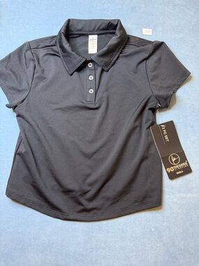 90 Degree By Reflex Black Girls Polo Button-Down crop Top